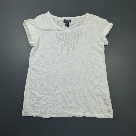 Polo Jeans Co Ralph Lauren T-Shirt Women's Large White Sequin Cotton Casual - Picture 1 of 9